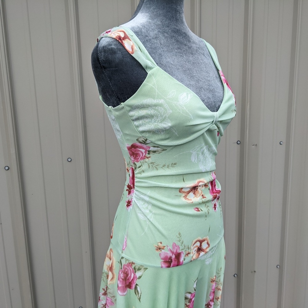 Vintage Y2K Floral Asymmetrical Fairy Dress XS Sheer Mesh Overlay Drop Waist - Picture 5 of 15